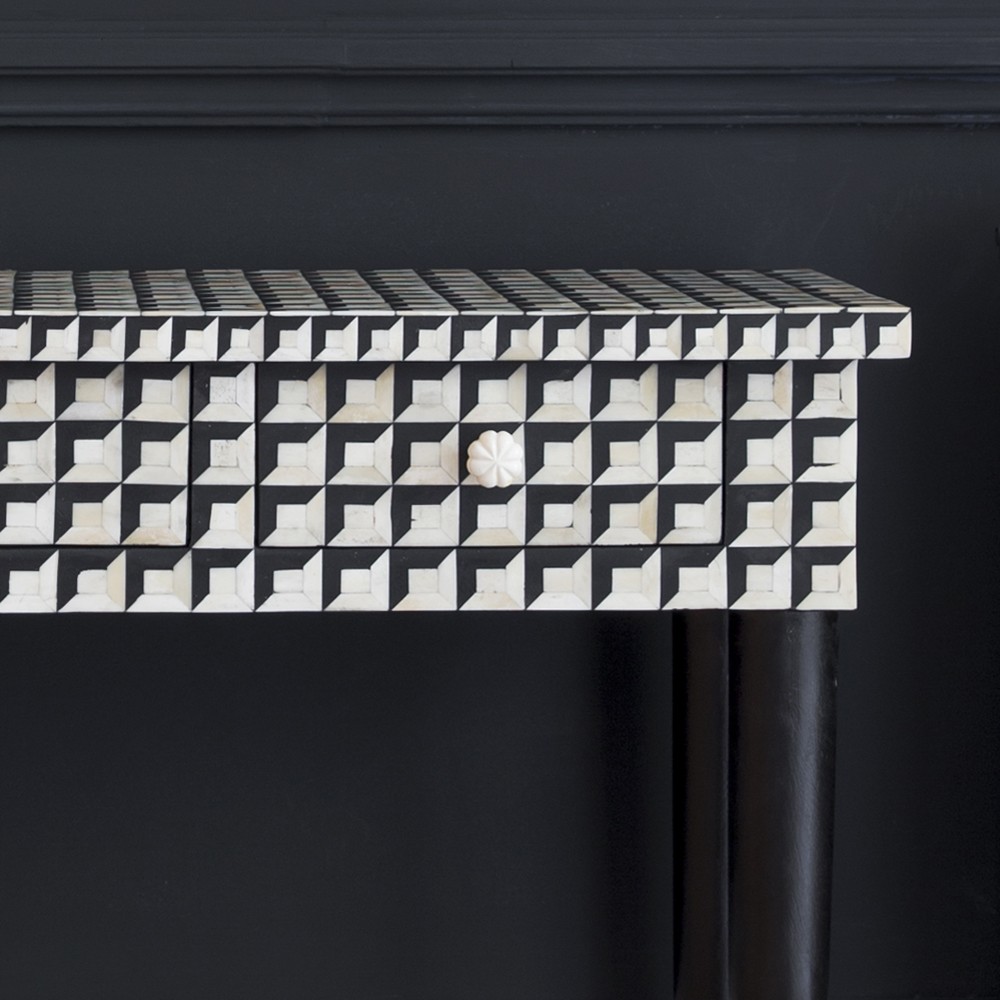 Cuboid Geometric Bone Inlay Console Table