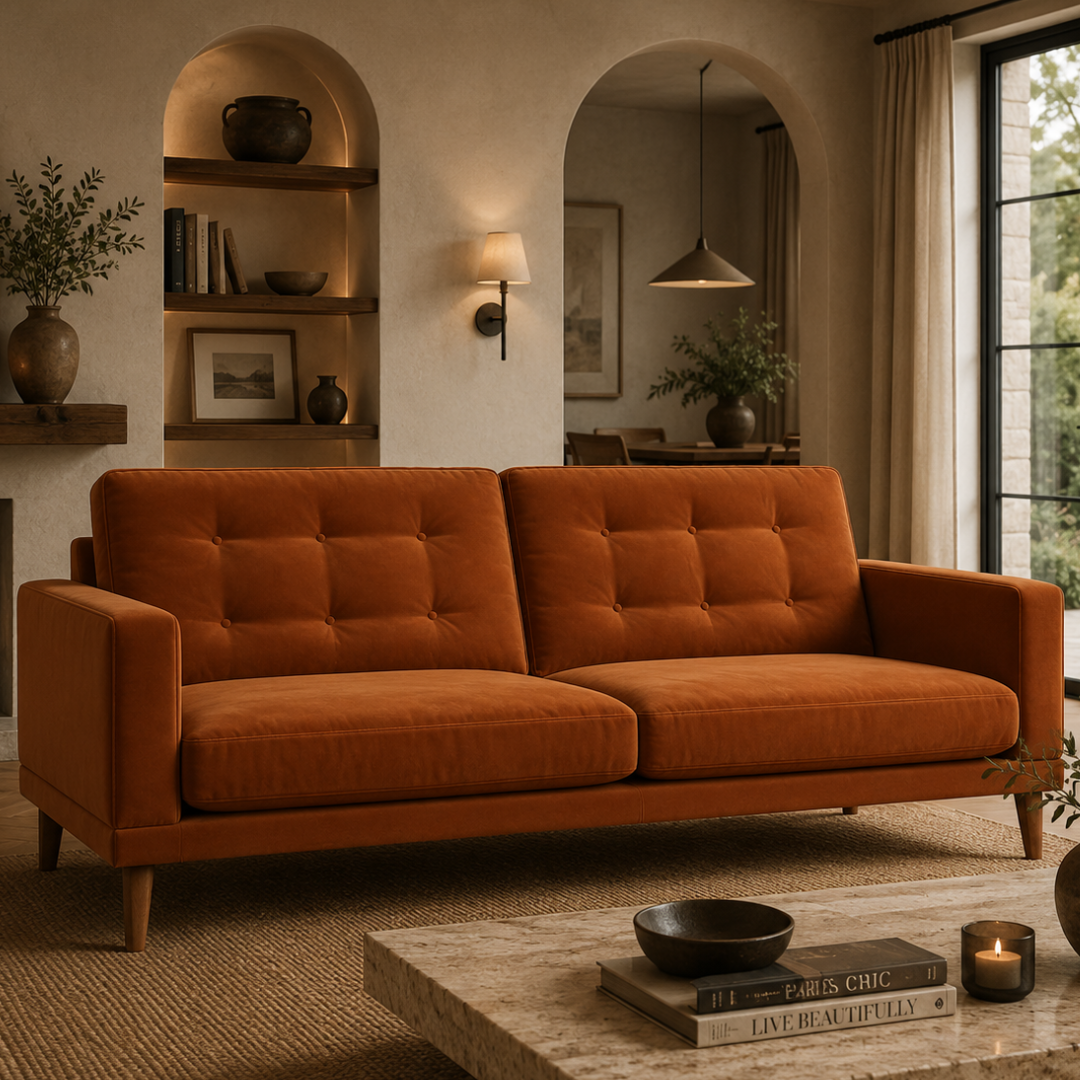 Fitzroy 4 Seat Sofa Burnt Easy Care Velvet