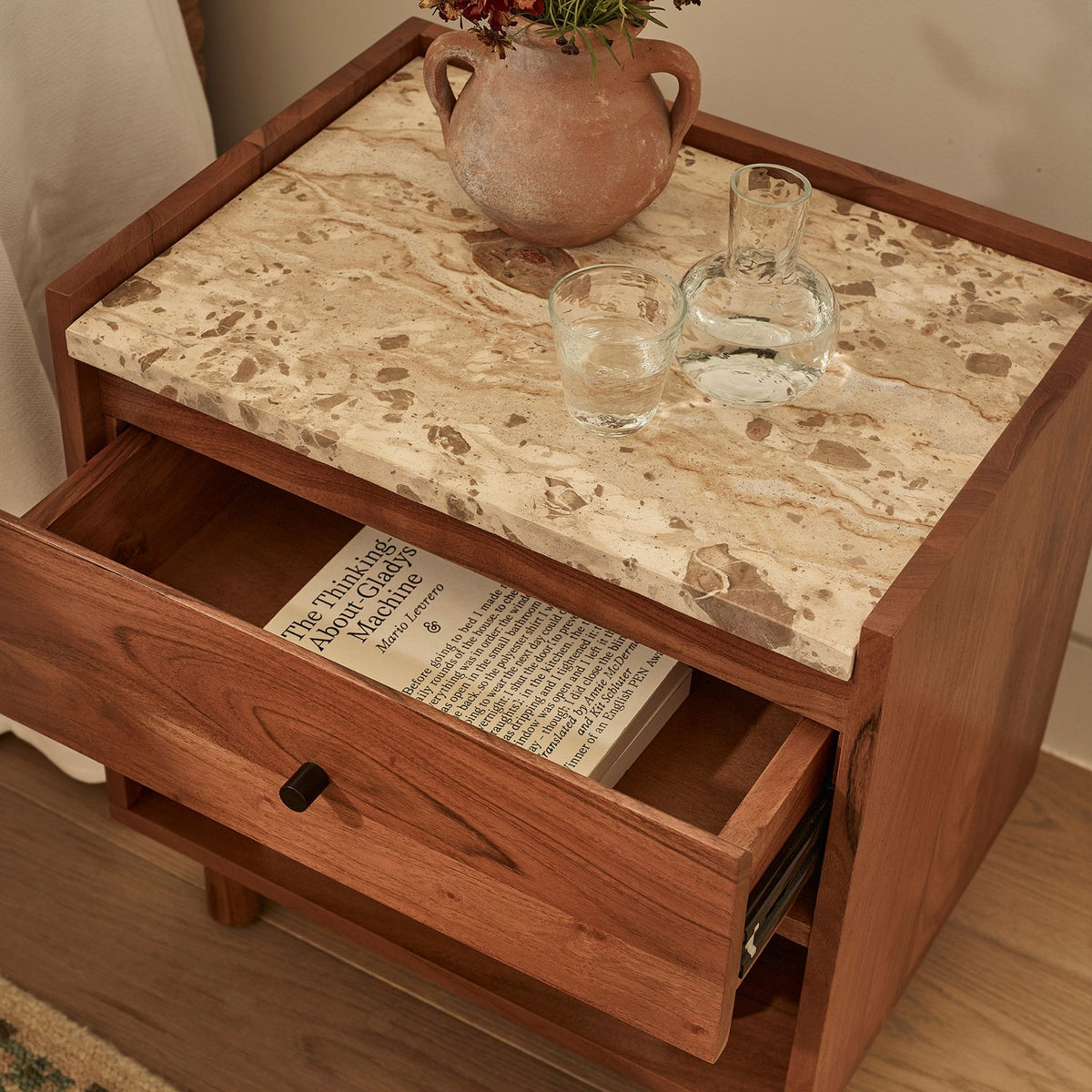 Brera Bedside Table with Panther Stone