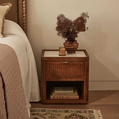 Claris Fluted Marble Bedside Table