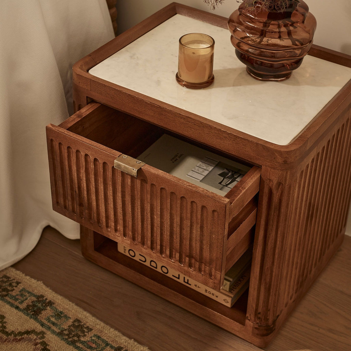 Claris Fluted Marble Bedside Table