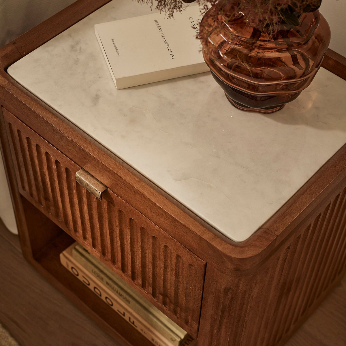 Claris Fluted Marble Bedside Table