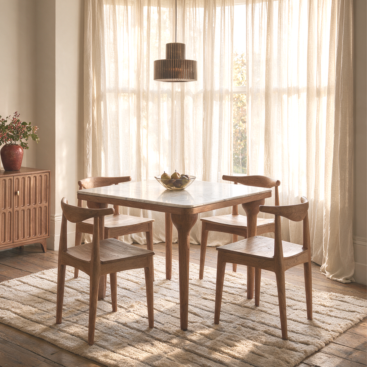 Cone Square Dining Table with White Marble
