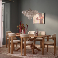 Cruz Oak Dining Table and 6 Cora Oak Dining Chair in Neutral Bouclé Set