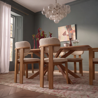 Cruz Oak Dining Table and 6 Cora Oak Dining Chair in Neutral Bouclé Set