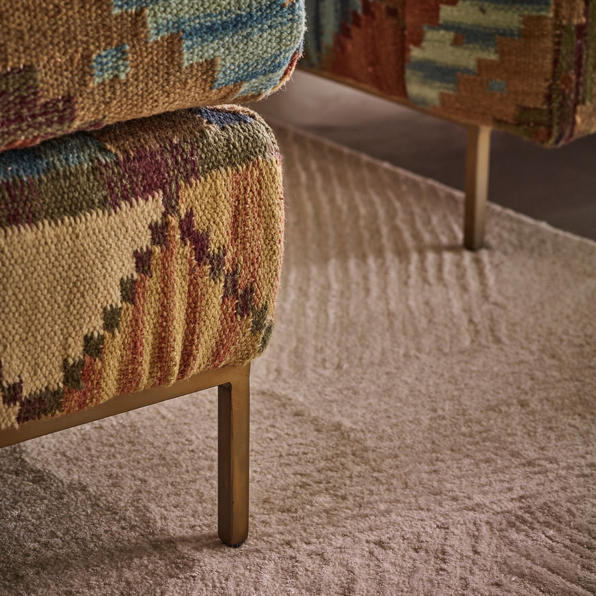 Jaipur Ottoman in Kilim Rug