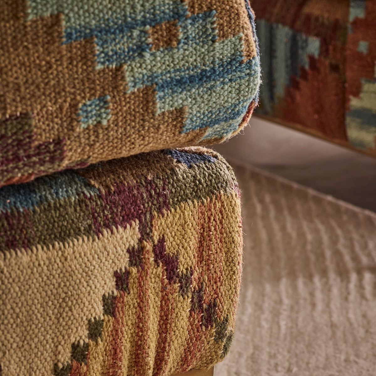 Jaipur Ottoman in Kilim Rug