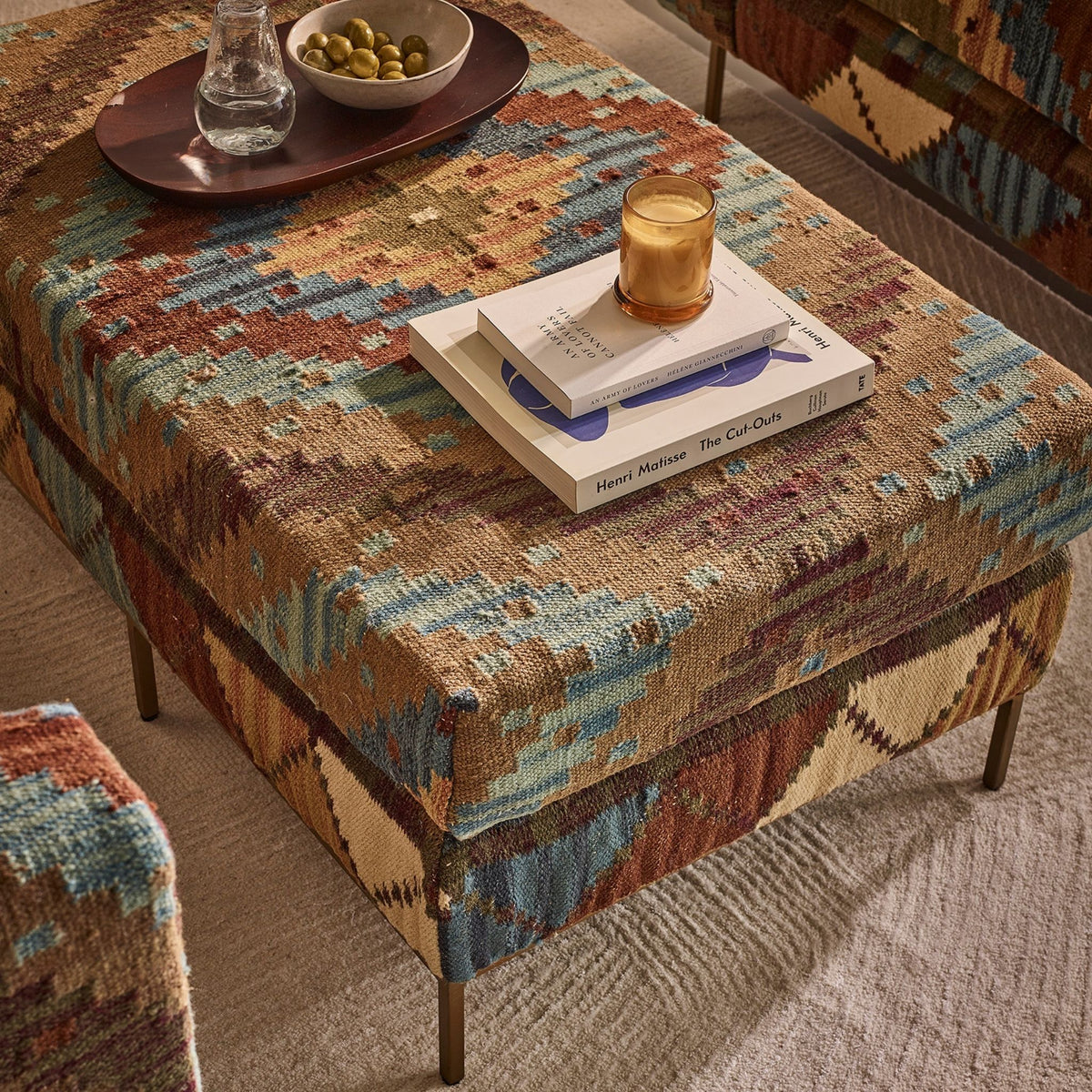 Jaipur Ottoman in Kilim Rug