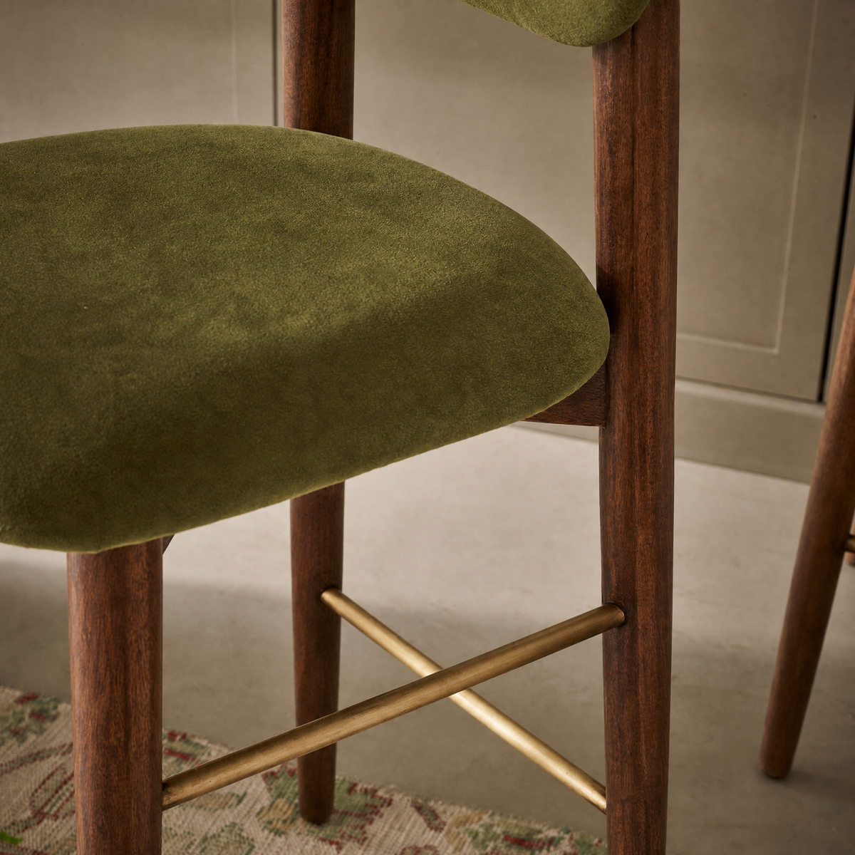 Layla Bar stool in Deep Green Velvet
