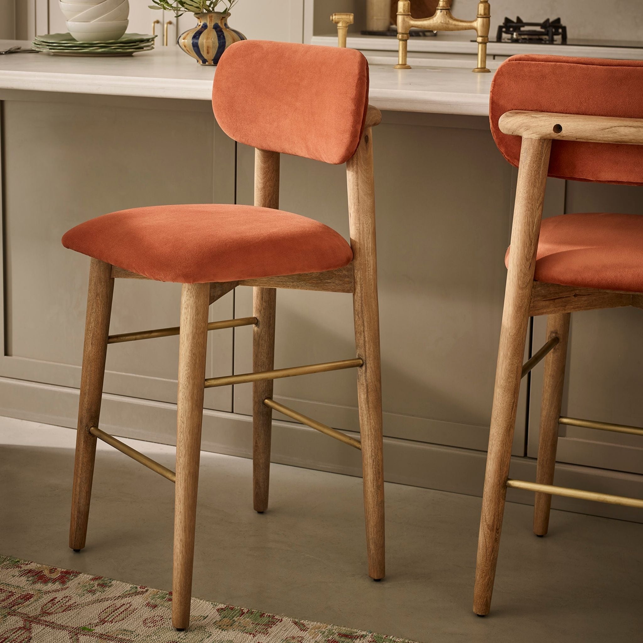 Layla Bar Stool in Rust Velvet