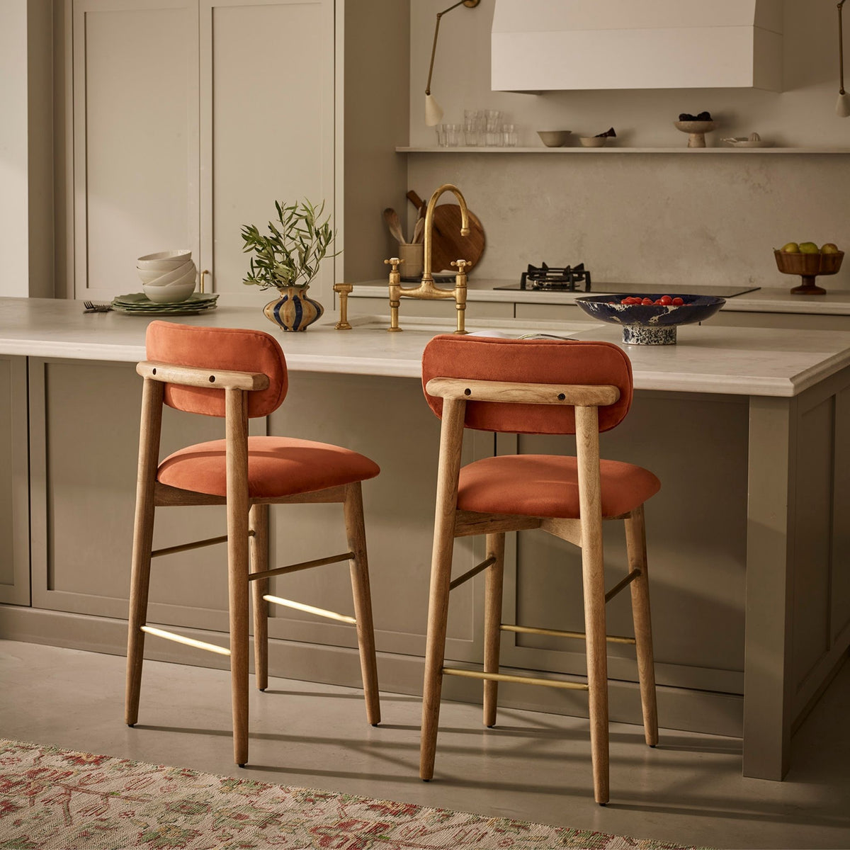 Layla Bar Stool in Rust Velvet