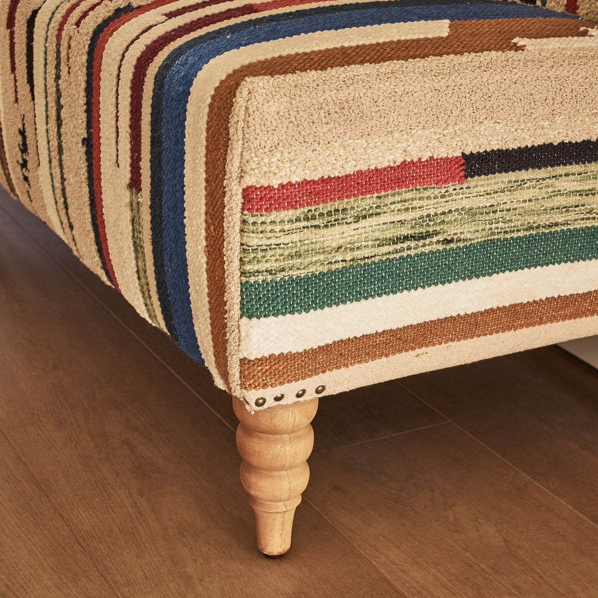 Maevis Upholstered Bench in Striped Rug
