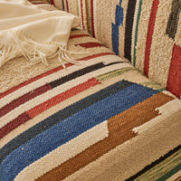 Maevis Upholstered Bench in Striped Rug