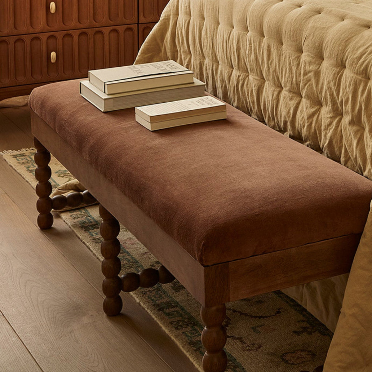 Oxford Upholstered Bench in Chocolate Velvet