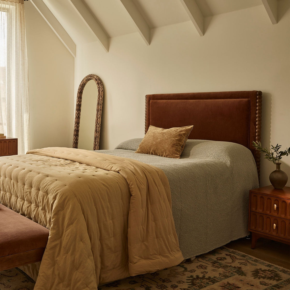 Oxford Upholstered Headboard King in Chocolate Velvet