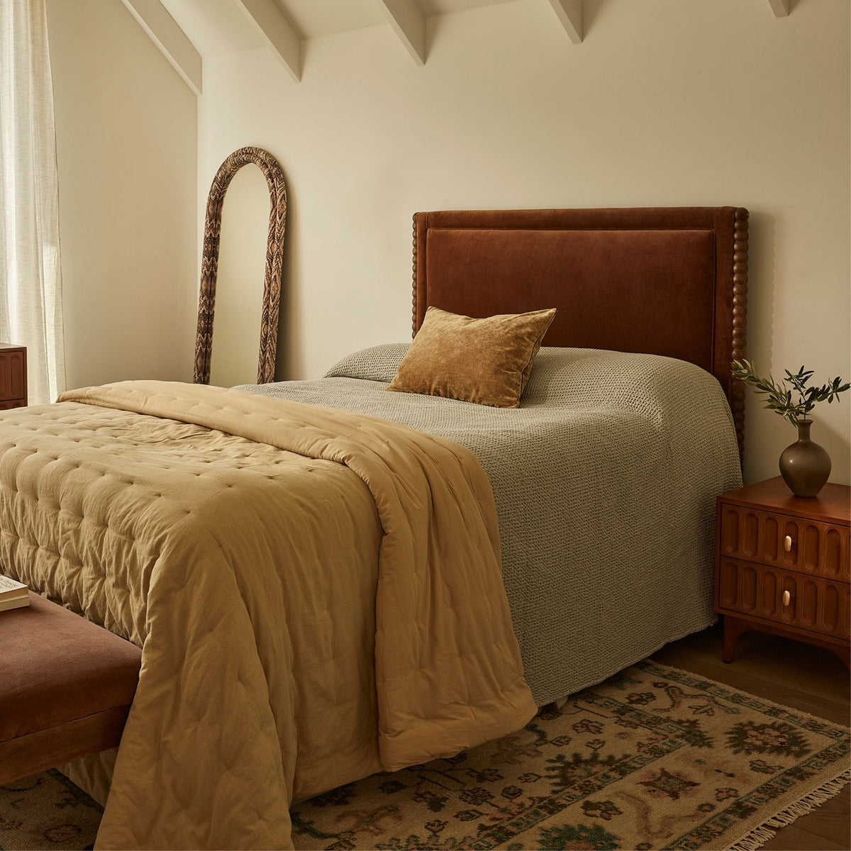 Oxford Upholstered Headboard King in Chocolate Velvet