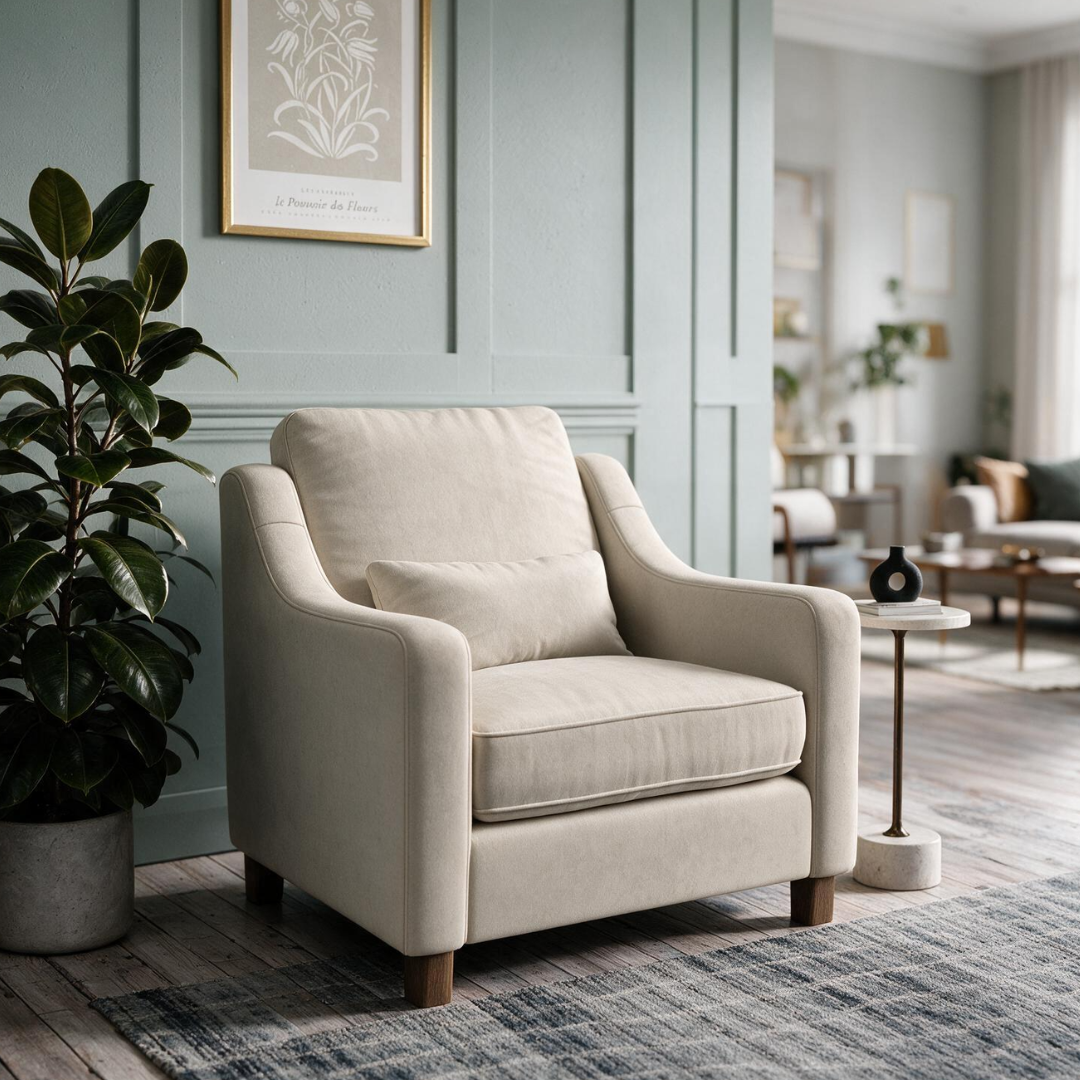 Hampton Armchair In Bone Eco Velvet