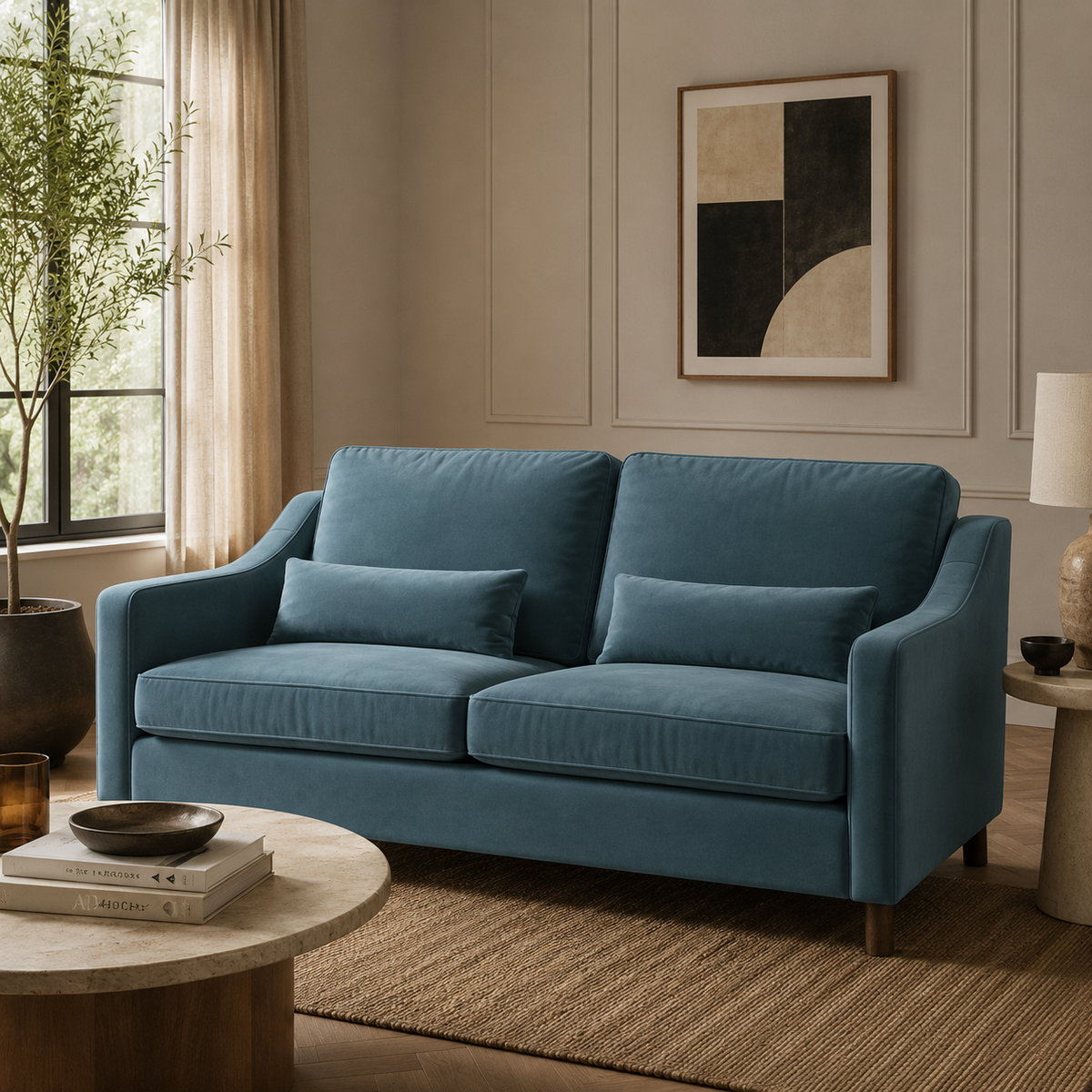 Hampton 4 Seat Sofa Airforce Easy Care Velvet