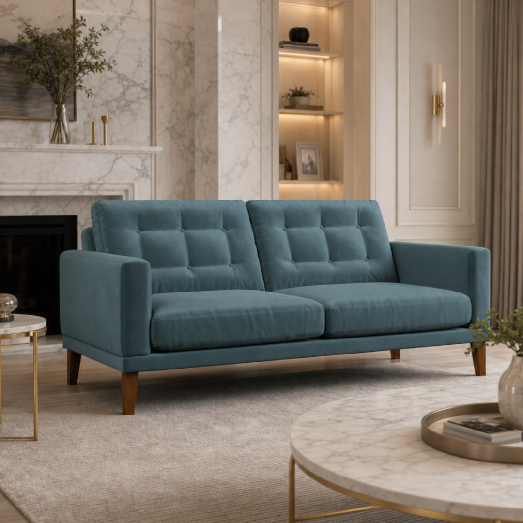 Fitzroy 3 Seat Sofa Airforce Easy Care Velvet