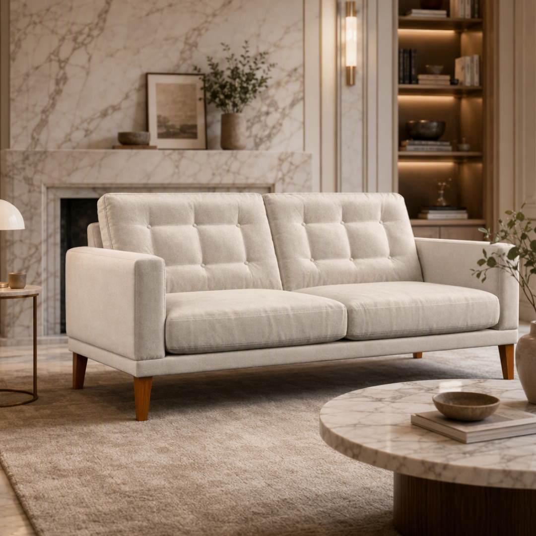 Fitzroy 3 Seat Sofa Bone Easy Care Velvet
