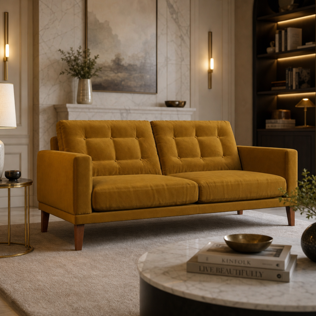 Fitzroy 3 Seat Sofa Turmeric Easy Care Velvet