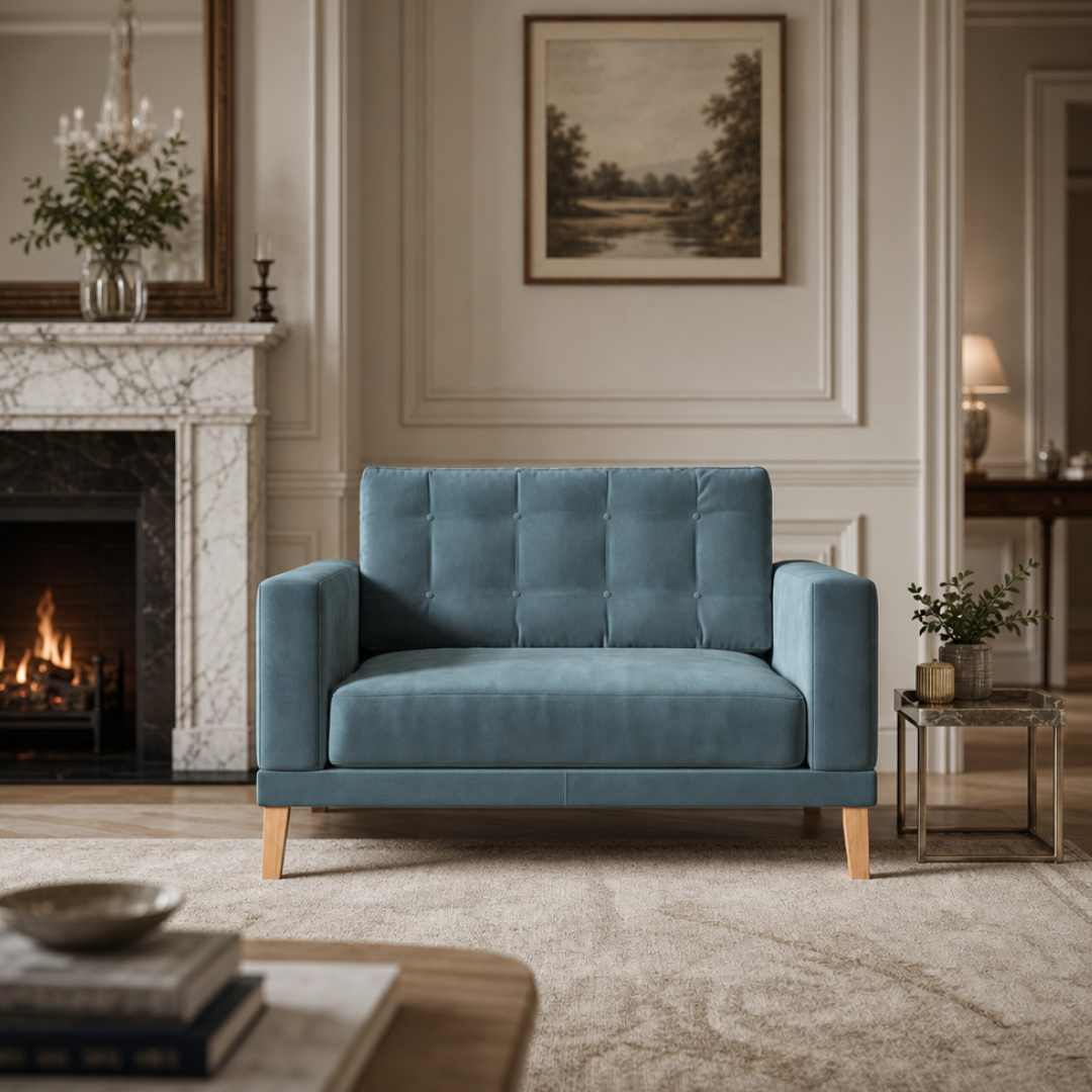 Fitzroy Loveseat Airforce Easy Care Velvet