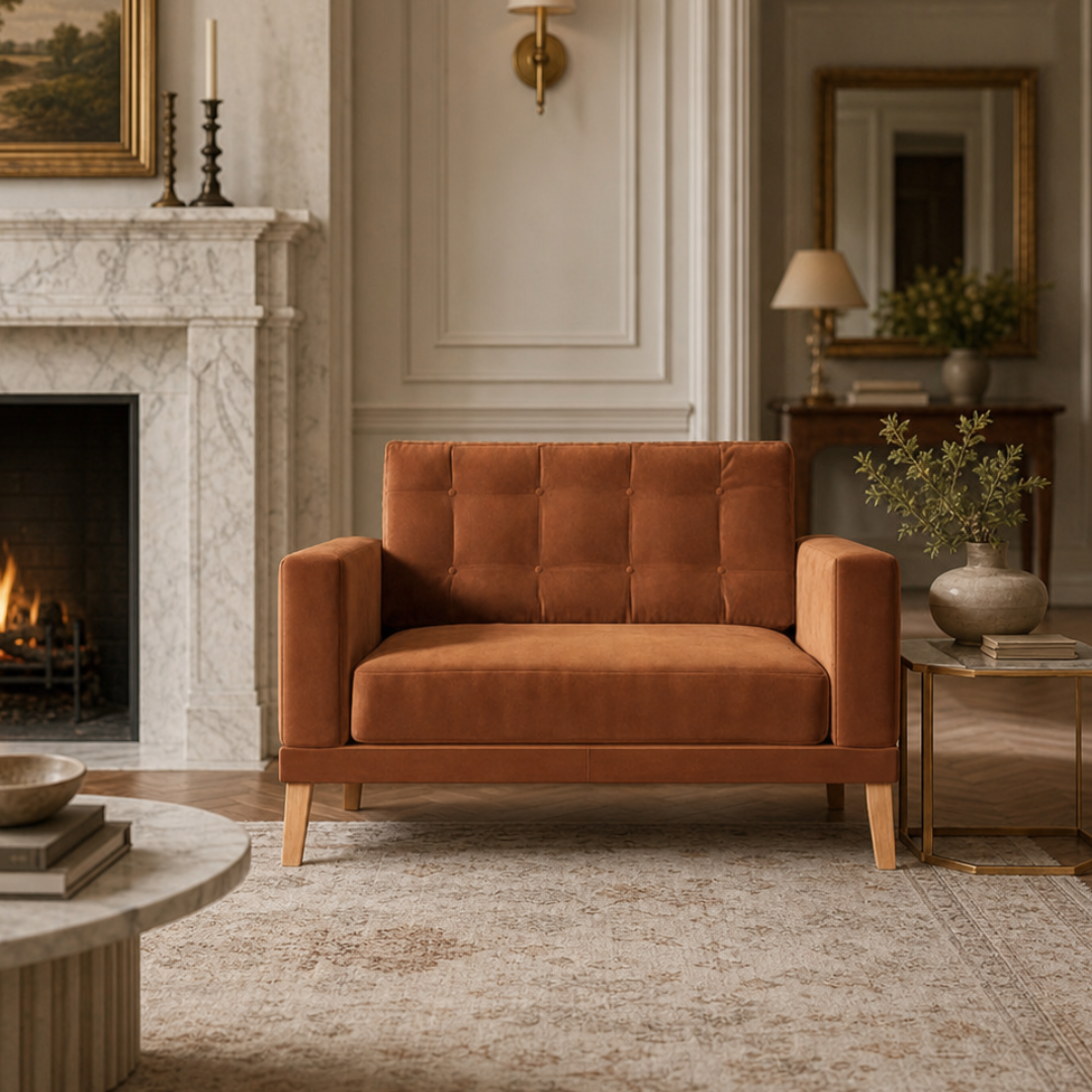 Fitzroy Loveseat Burnt Easy Care Velvet