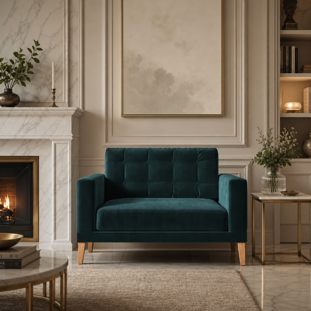 Fitzroy Loveseat In Mallard Easy Care Velvet