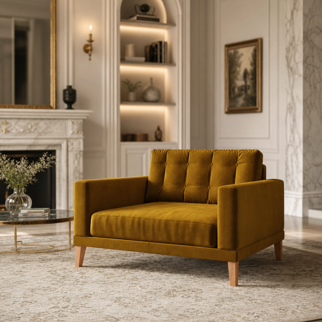 Fitzroy Loveseat Turmeric Easy Care Velvet