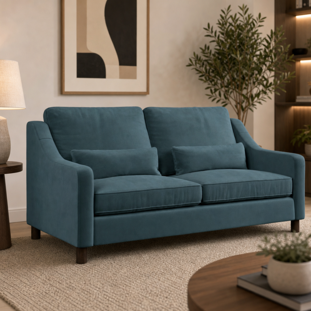 Hampton 3 Seat Sofa Airforce Easy Care Velvet