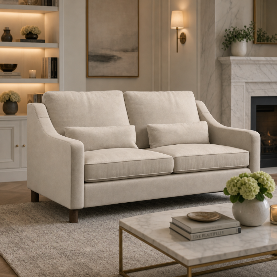 Hampton 3 Seat Sofa Bone Easy Care Velvet
