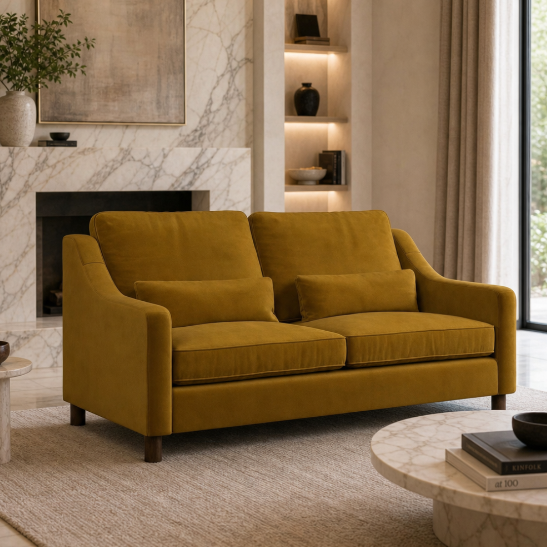 Hampton 3 Seat Sofa Turmeric Easy Care Velvet