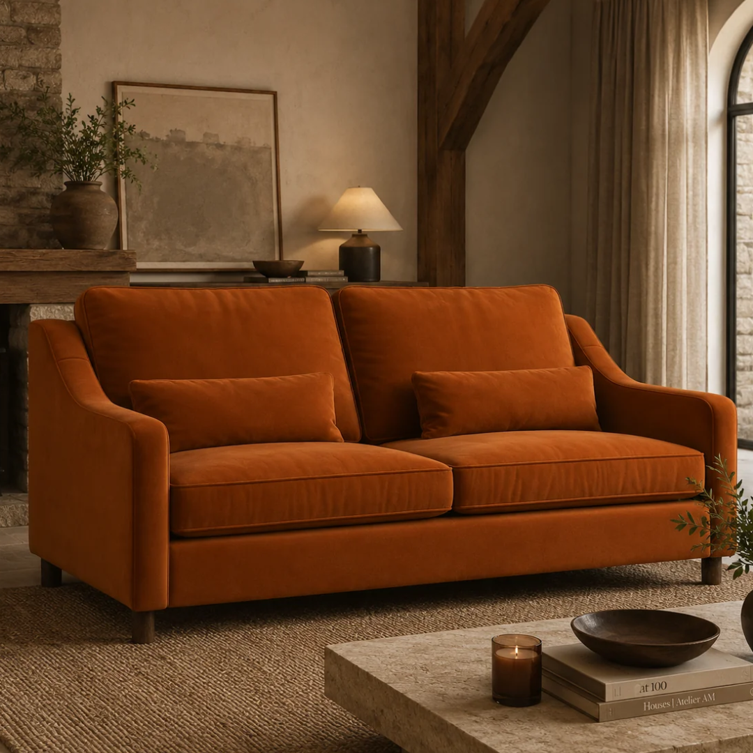 Hampton 4 Seat Sofa Burnt Easy Care Velvet