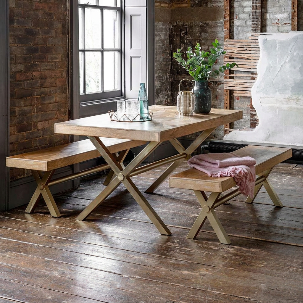 Reeves Medium Table and 2 Bench set