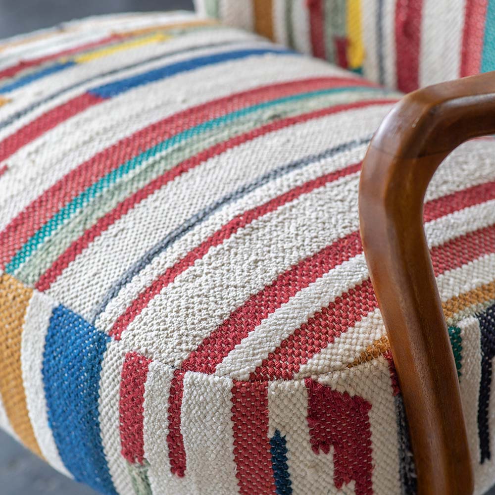 Calvin Armchair In Striped Woven Rag Rug
