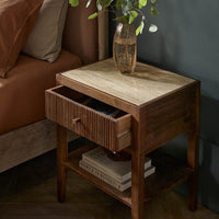 MIRABELLE TRAVERTINE BEDSIDE TABLE