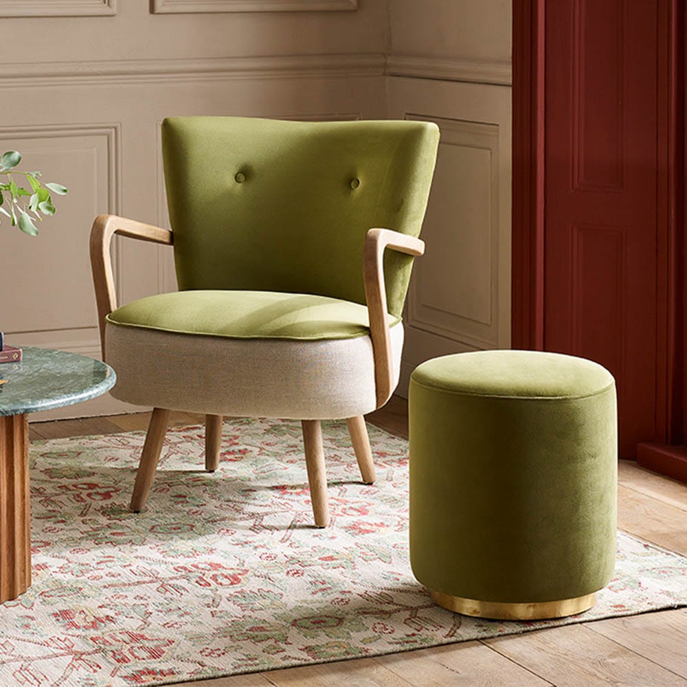 Carnaby Footstool in Apple Green Velvet