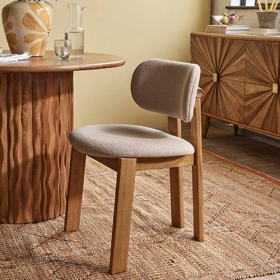 CORA OAK ARMLESS DINING CHAIR - NEUTRAL BOUCLE
