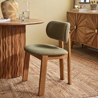 CORA OAK ARMLESS DINING CHAIR - OLIVE GREEN BOUCLE