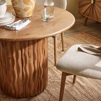 FLORA WOODEN ROUND DINING TABLE WITH CURVED EDGE PILLAR BASE