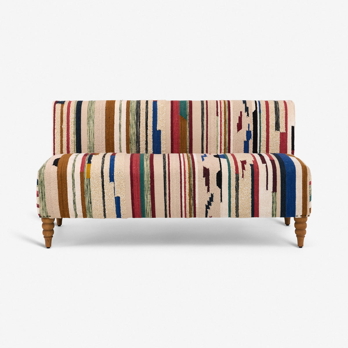 Maevis Upholstered Bench in Striped Rug