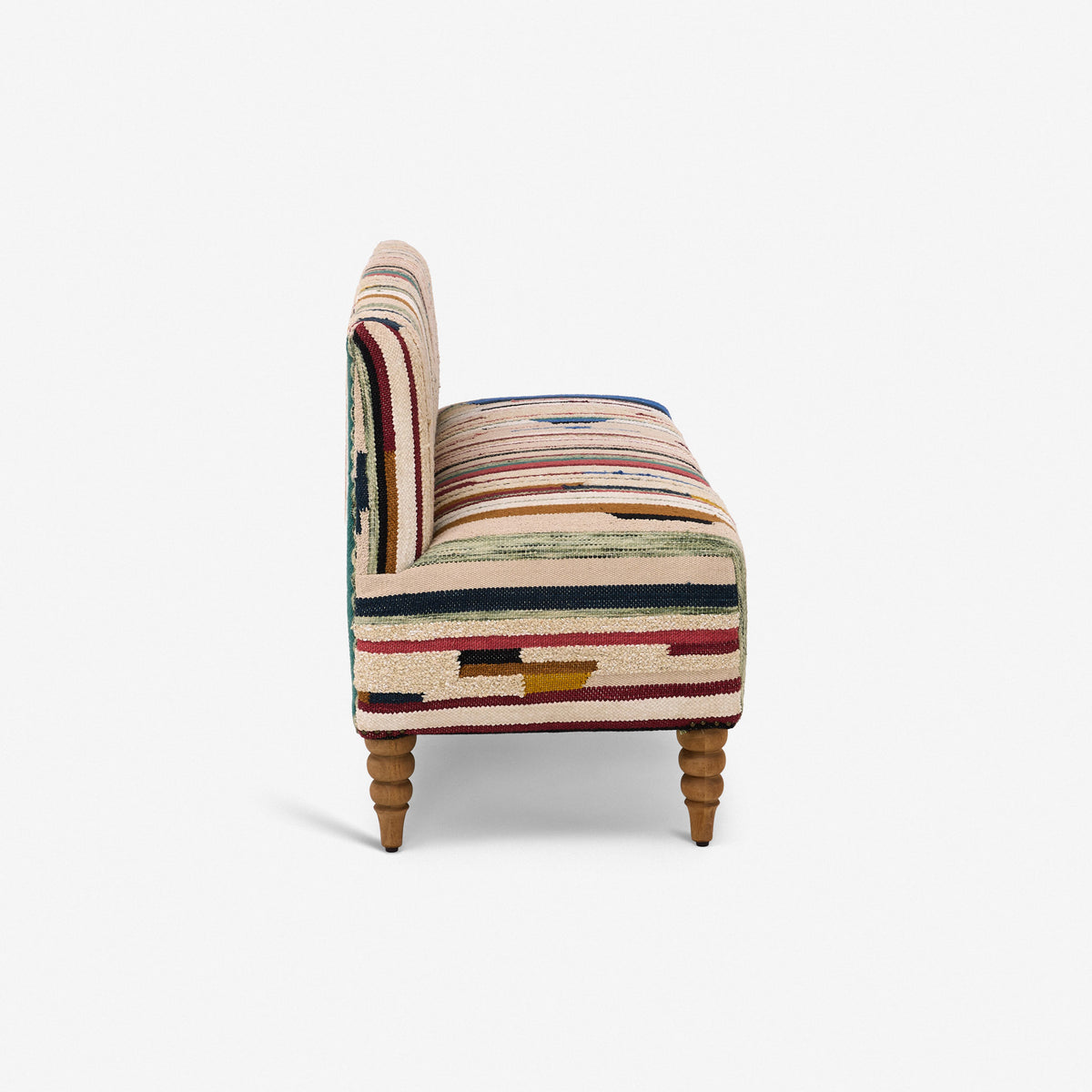 Maevis Upholstered Bench in Striped Rug