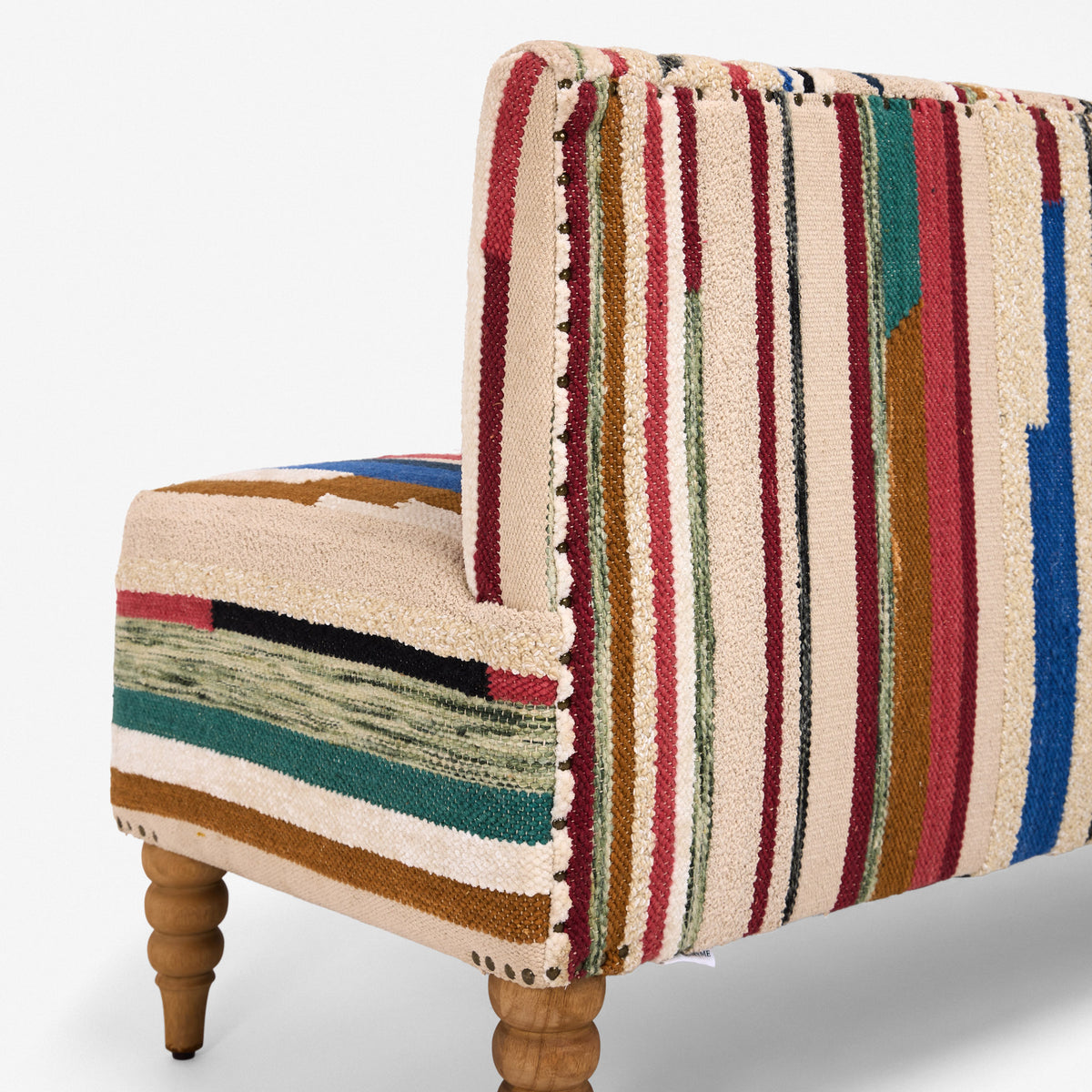 Maevis Upholstered Bench in Striped Rug
