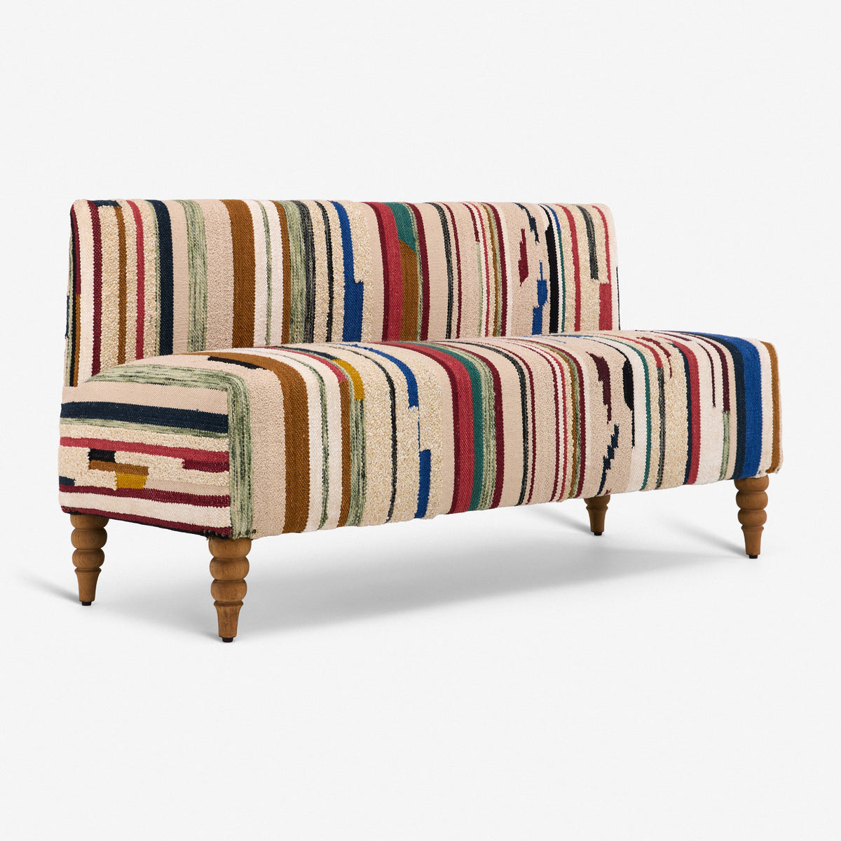 Maevis Upholstered Bench in Striped Rug