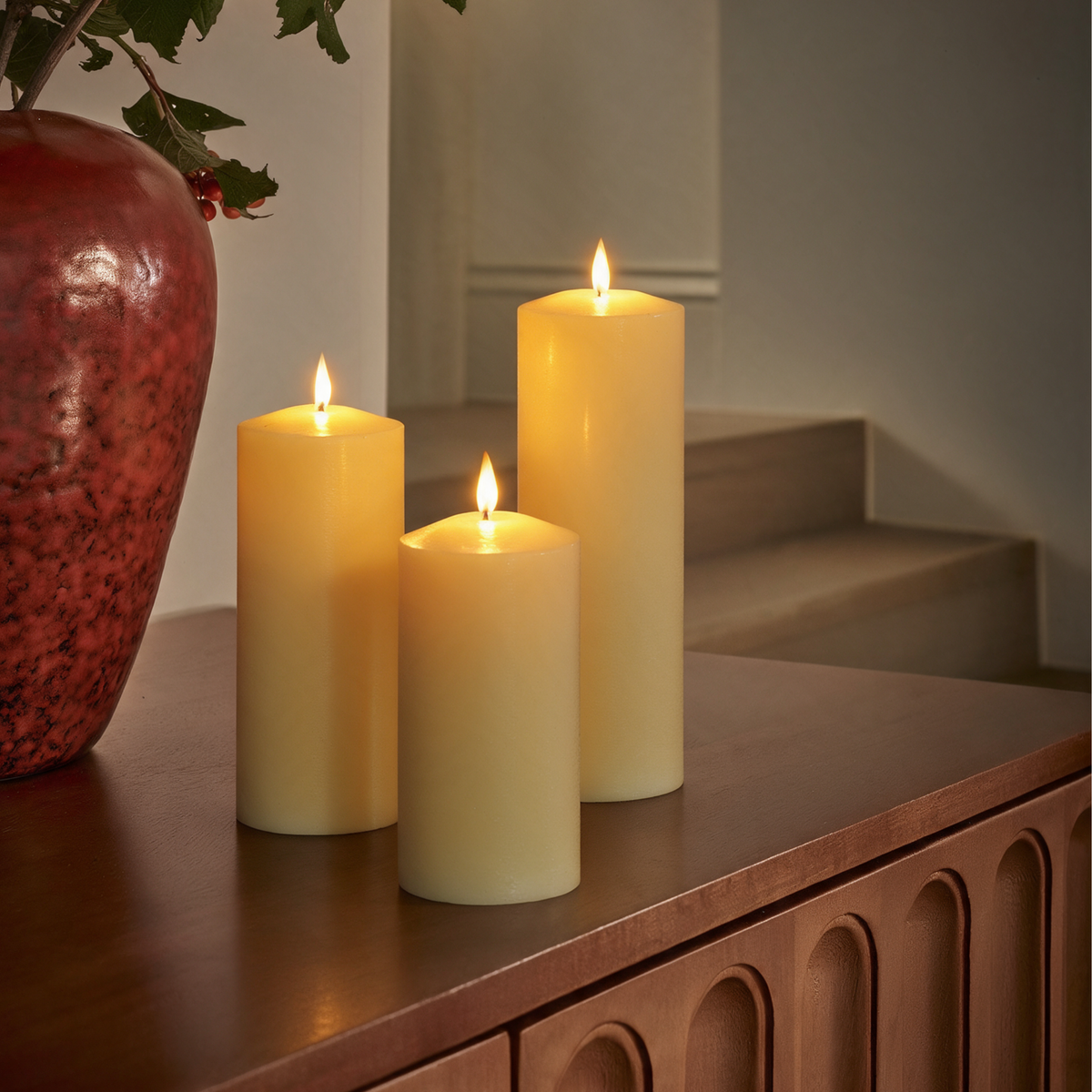 Alderbrook Ivory Set of 3 Large LED Pillar Candles