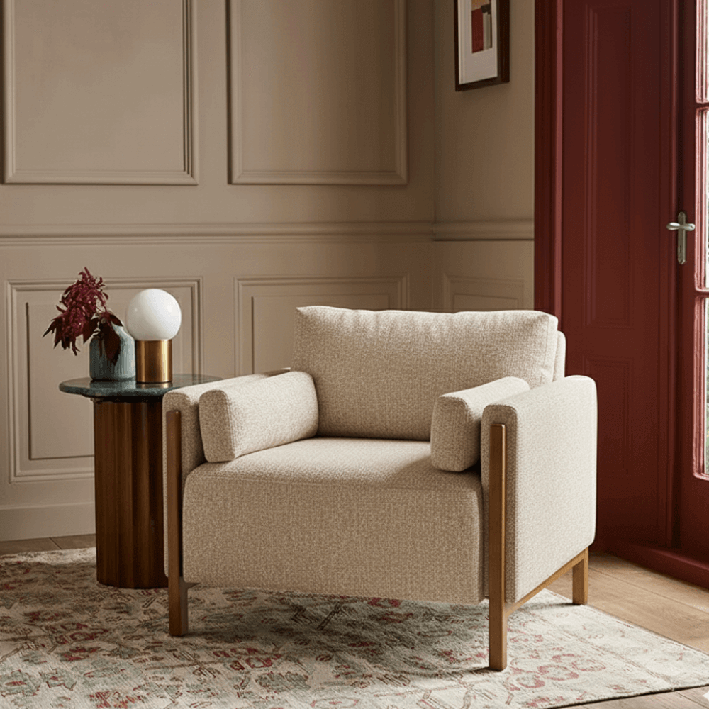 AUDREY ARMCHAIR IN ECRU TEXTURED WEAVE