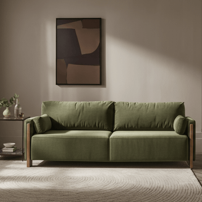 AUDREY SHOW WOOD 3-SEAT SOFA - GREEN VELVET