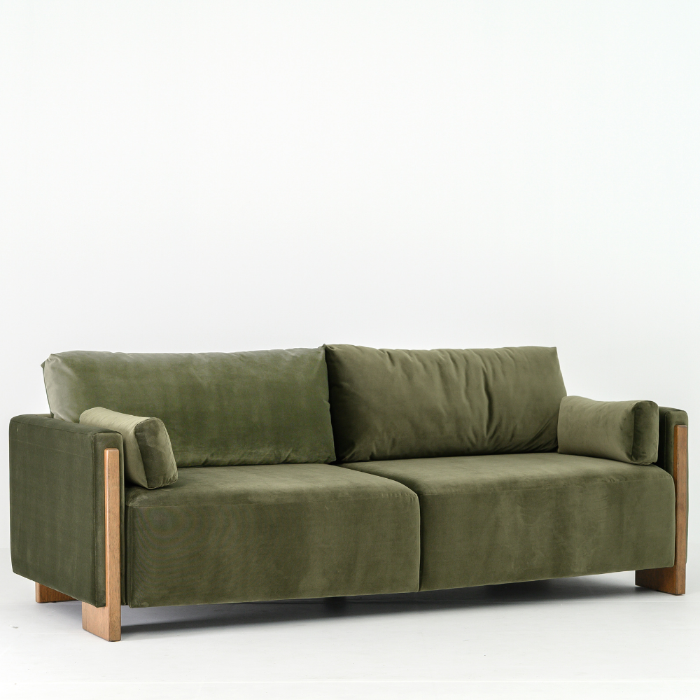 AUDREY SHOW WOOD 3-SEAT SOFA - GREEN VELVET