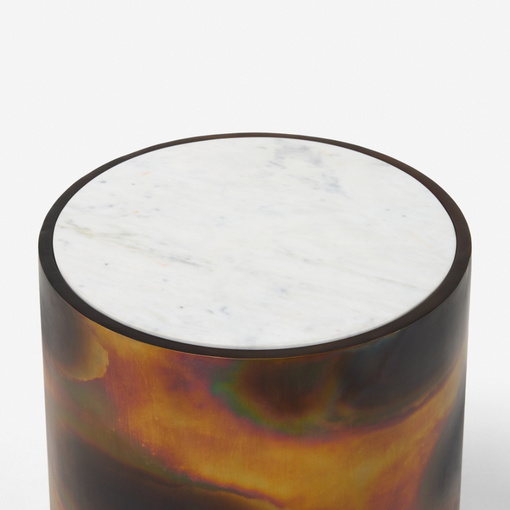 Burnished Copper And Marble Side Table