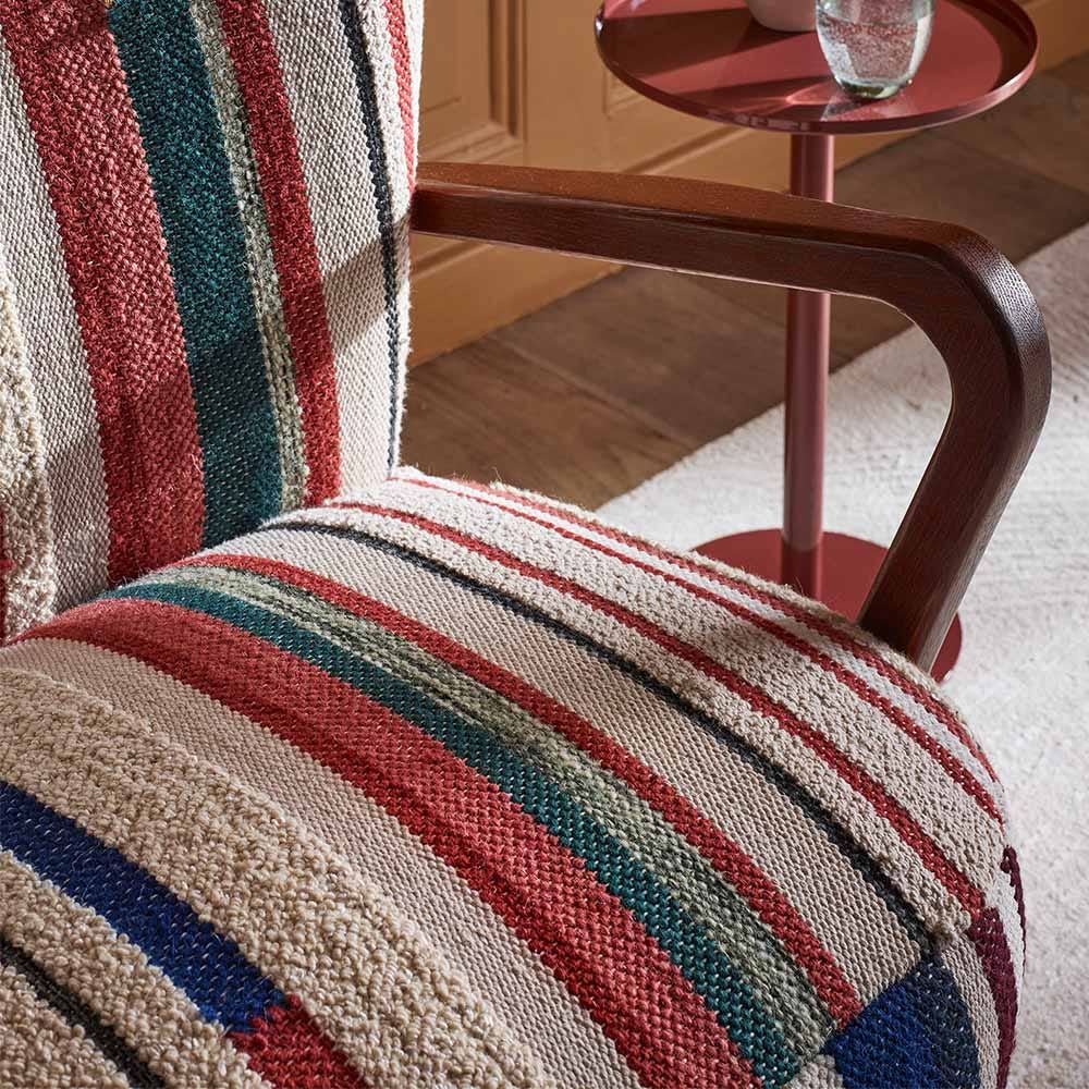 Calvin Armchair In Striped Woven Rag Rug